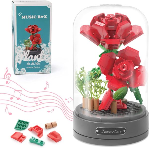 Rose Flower Bouquet Building Toys Set with Music Box